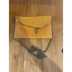 Henri Bendel Yellow Leather Gold Chain Crossbody Clutch Bag